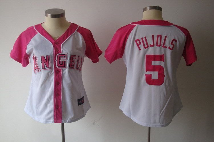 Women 2017 MLB Los Angeles Angels #5 Pujols Pink Splash Fashion Jersey
